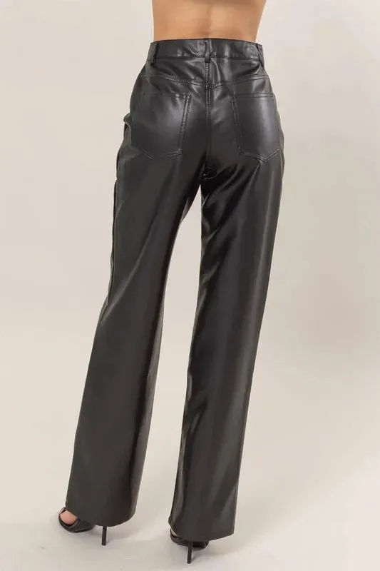 HYFVE PU High Waist Straight Pants
