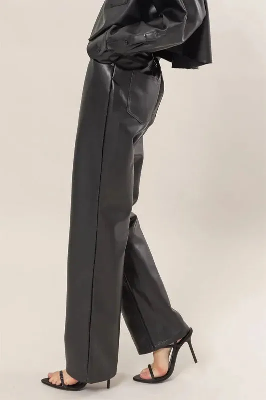 HYFVE PU High Waist Straight Pants