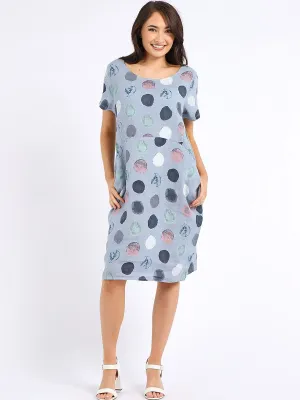 Italian Classic Shift Polka Dot Denim Linen Dress Sz 10-16