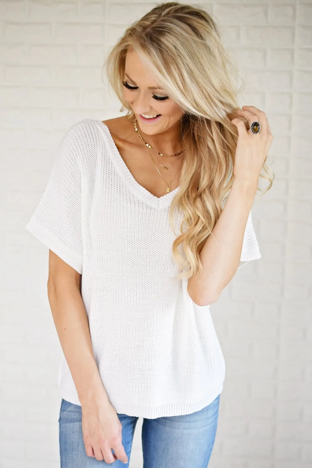 Ivory Back Lace Knit Top