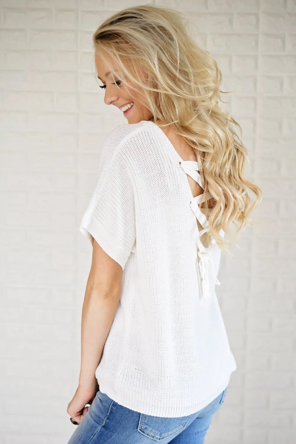 Ivory Back Lace Knit Top
