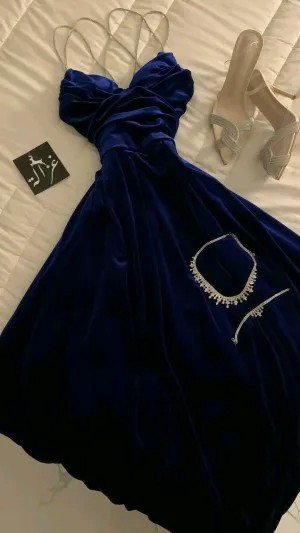 JazzHer Cute A line Spaghetti Straps Royal Blue Velvet Homecoming Dresses st Birthday Outfit (PRE-ORDER)