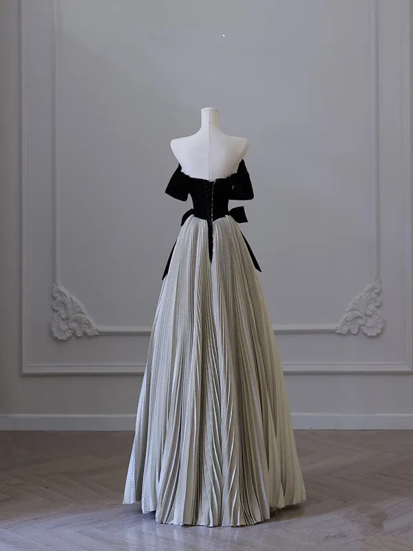 JazzHer Pretty Ball Gown Off The Shoulder Black Velvet Long Prom Dresses Party Evening Dress (PRE-ORDER)