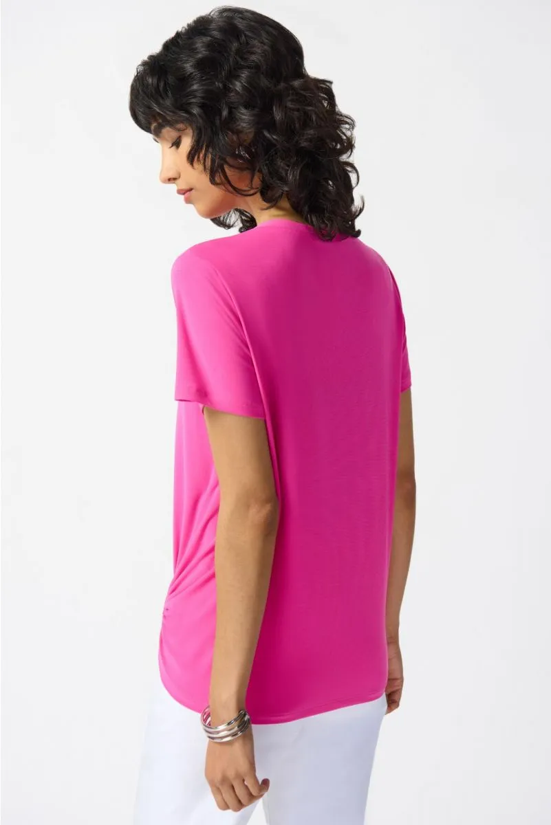 Joseph Ribkoff Ruched Ring Detail Short Sleeve Crew Neck Top 242199