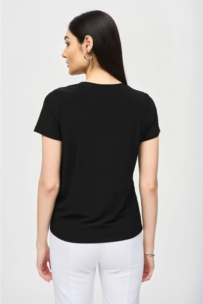 Joseph Ribkoff Ruched Ring Detail Short Sleeve Crew Neck Top 242199