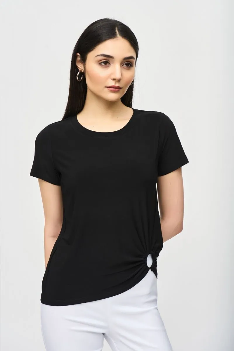 Joseph Ribkoff Ruched Ring Detail Short Sleeve Crew Neck Top 242199