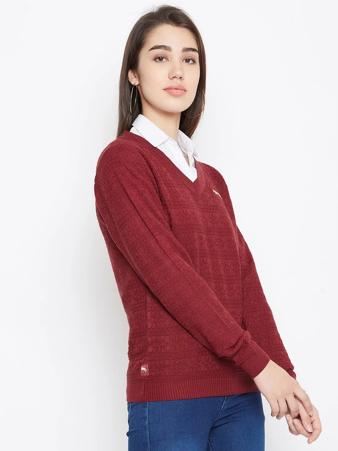 JUMP USA Women Red Self Design Sweater