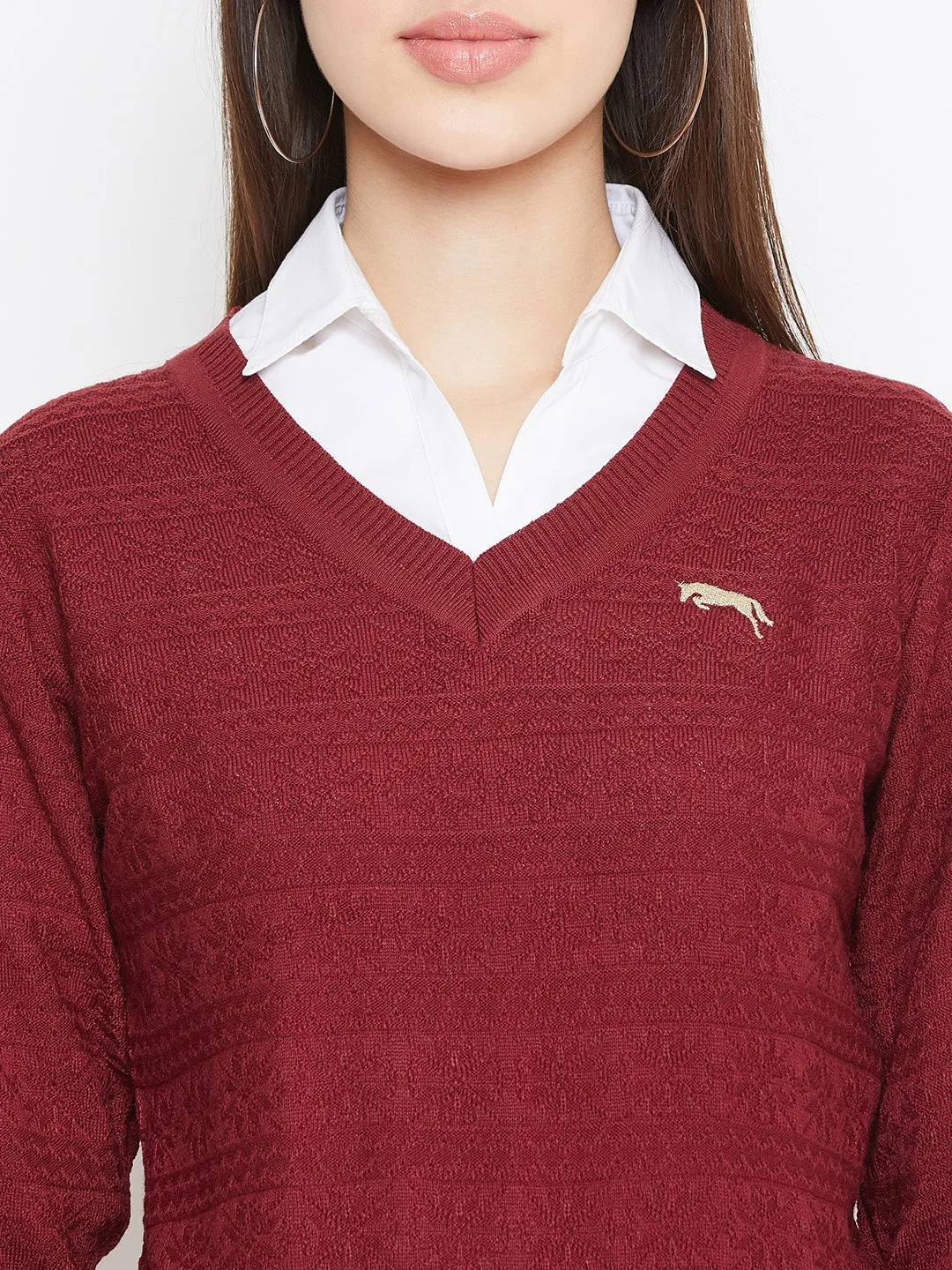 JUMP USA Women Red Self Design Sweater