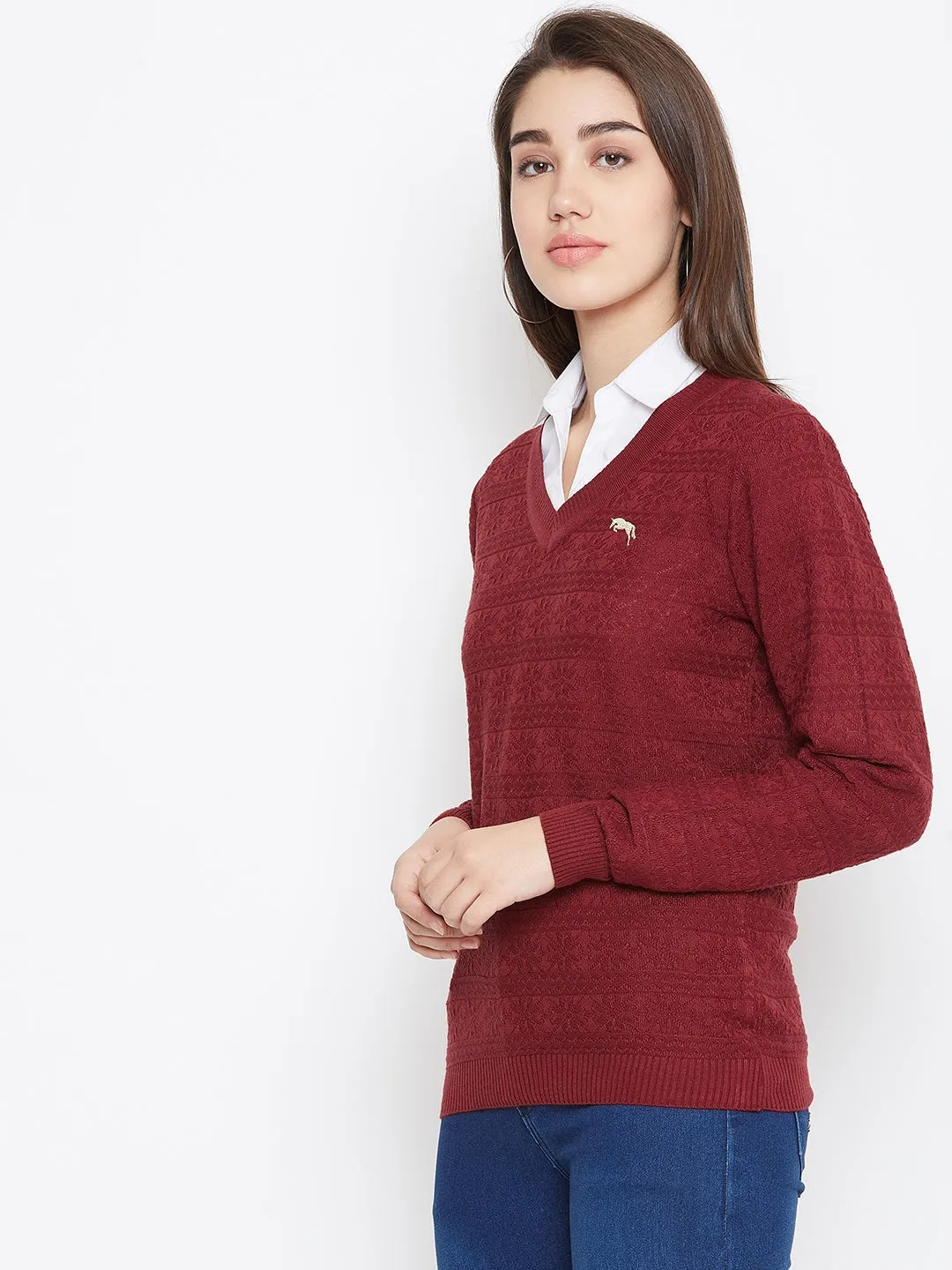 JUMP USA Women Red Self Design Sweater