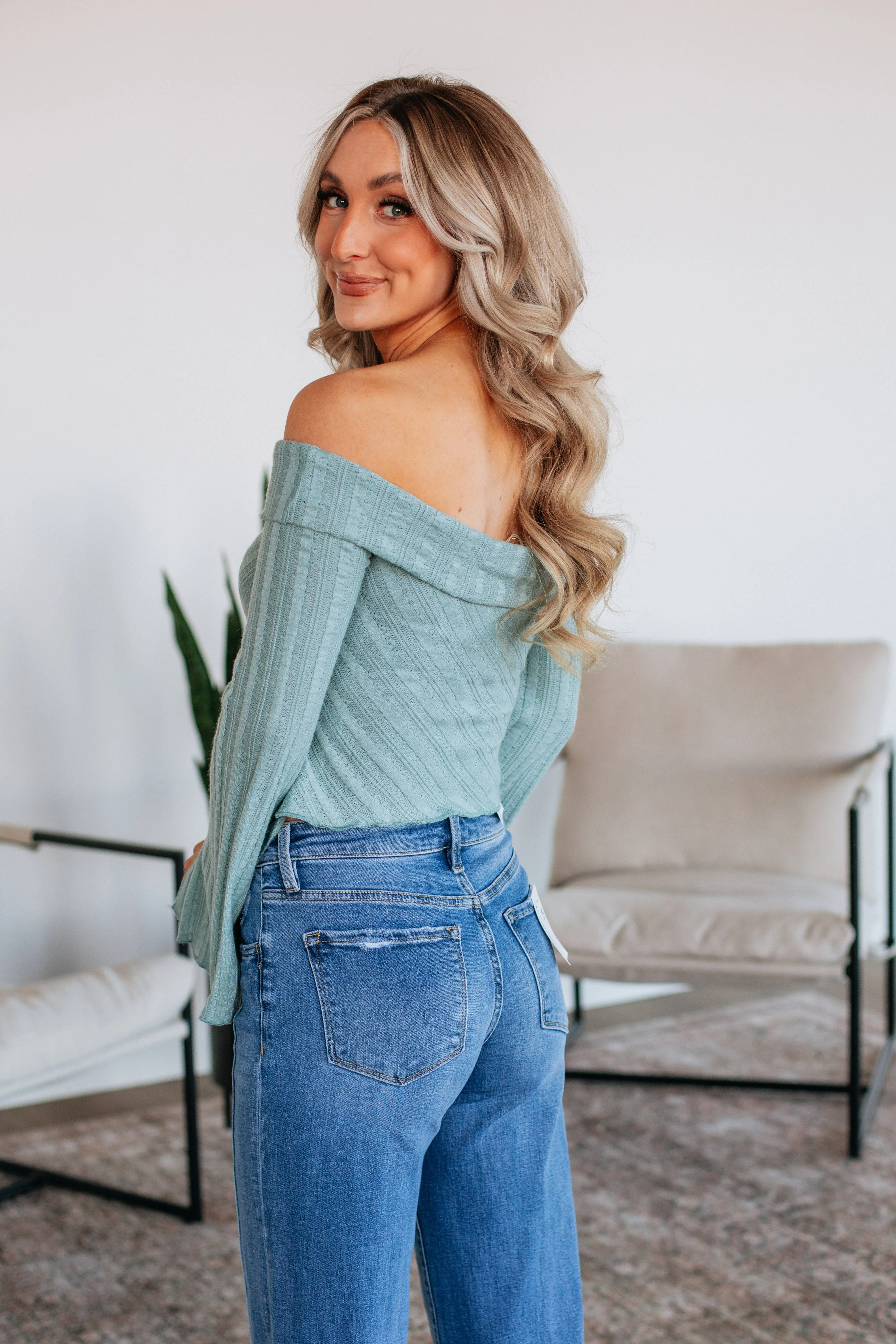 Kalinda Off The Shoulder Top - Dusty Mint