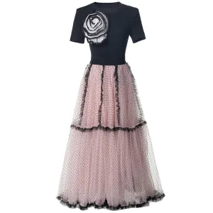 Kaori Top   Elastic Waist Dot Mesh Ruffles Long Skirt