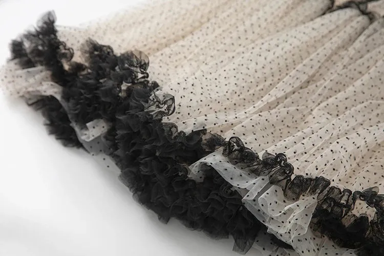 Kaori Top   Elastic Waist Dot Mesh Ruffles Long Skirt