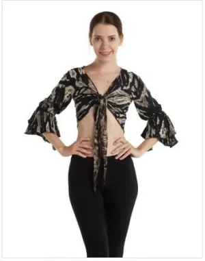 Kathmandu - Black & White Tie Dye Bell Sleeves Crop Top
