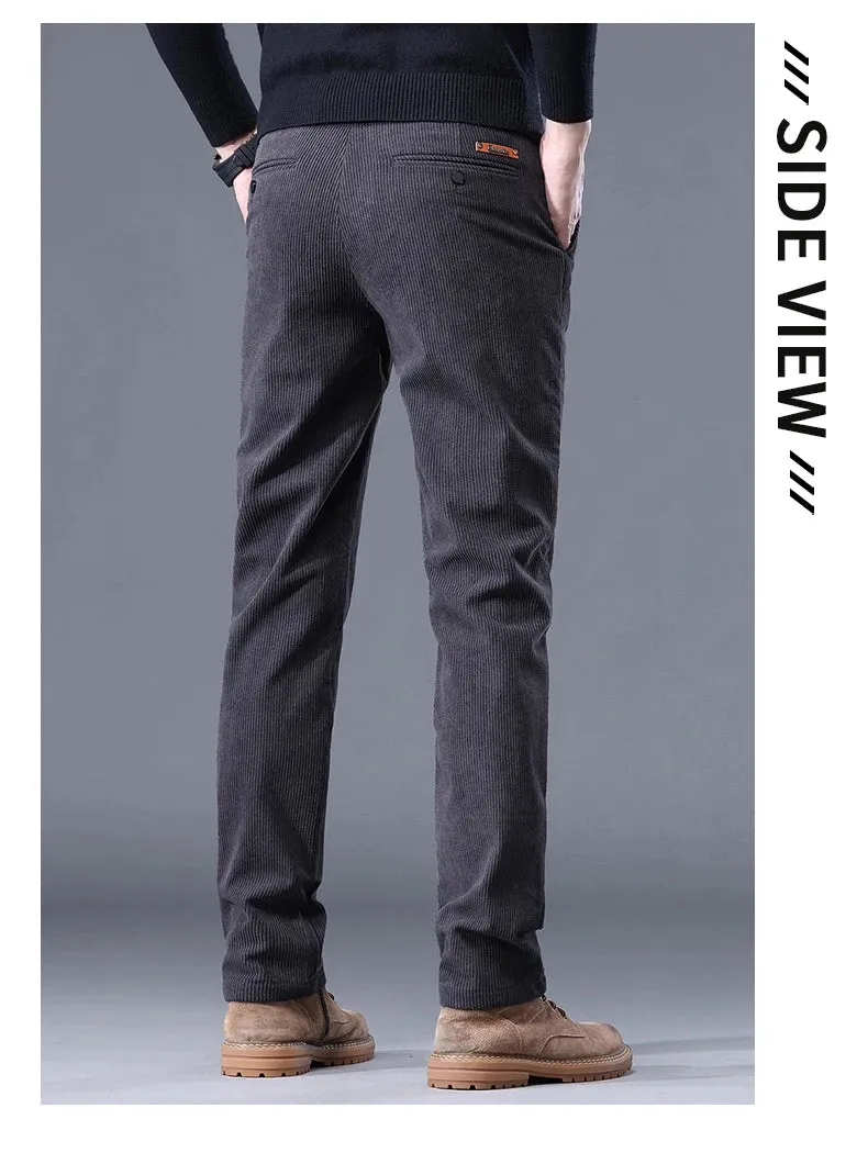 Khaki Black Gray Fleece Men's Corduroy Casual Pants