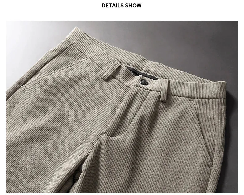 Khaki Black Gray Fleece Men's Corduroy Casual Pants