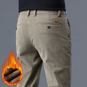 Khaki Black Gray Fleece Men's Corduroy Casual Pants