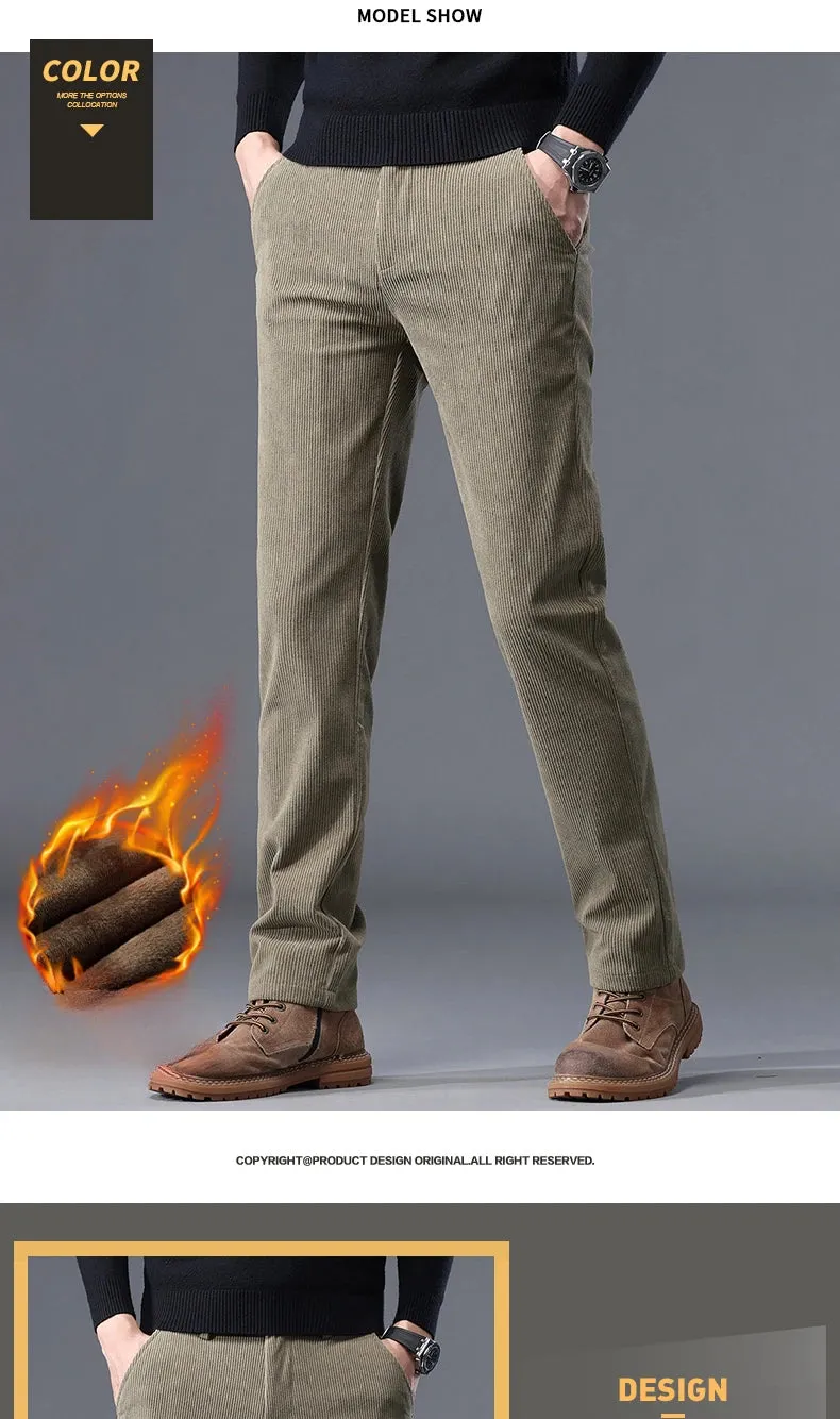 Khaki Black Gray Fleece Men's Corduroy Casual Pants