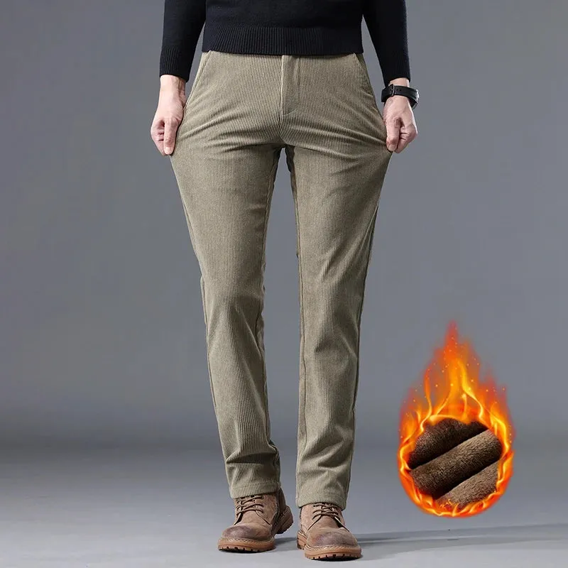 Khaki Black Gray Fleece Men's Corduroy Casual Pants