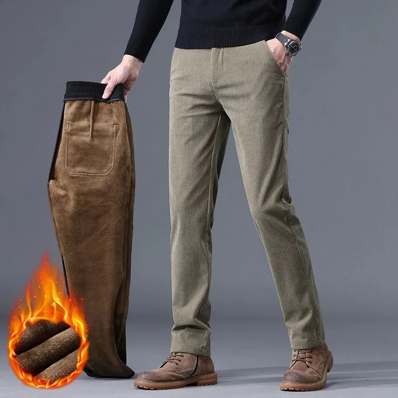 Khaki Black Gray Fleece Men's Corduroy Casual Pants