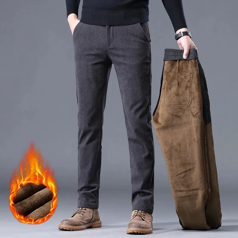 Khaki Black Gray Fleece Men's Corduroy Casual Pants