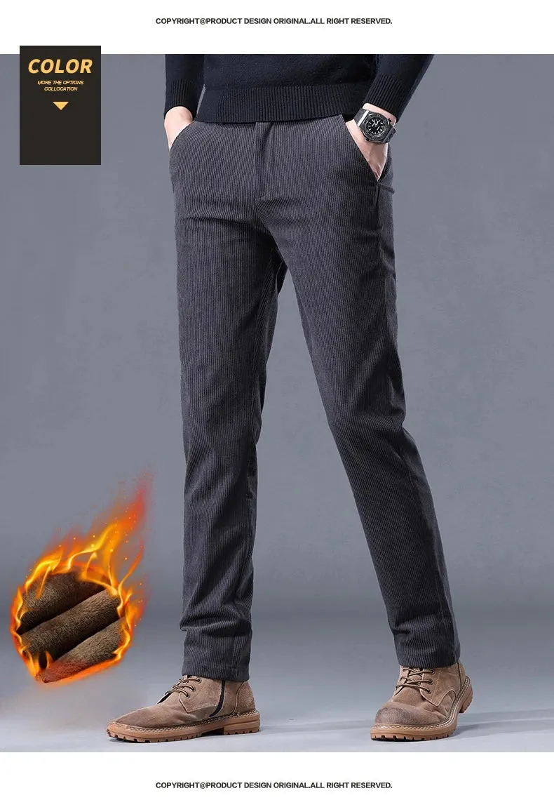 Khaki Black Gray Fleece Men's Corduroy Casual Pants
