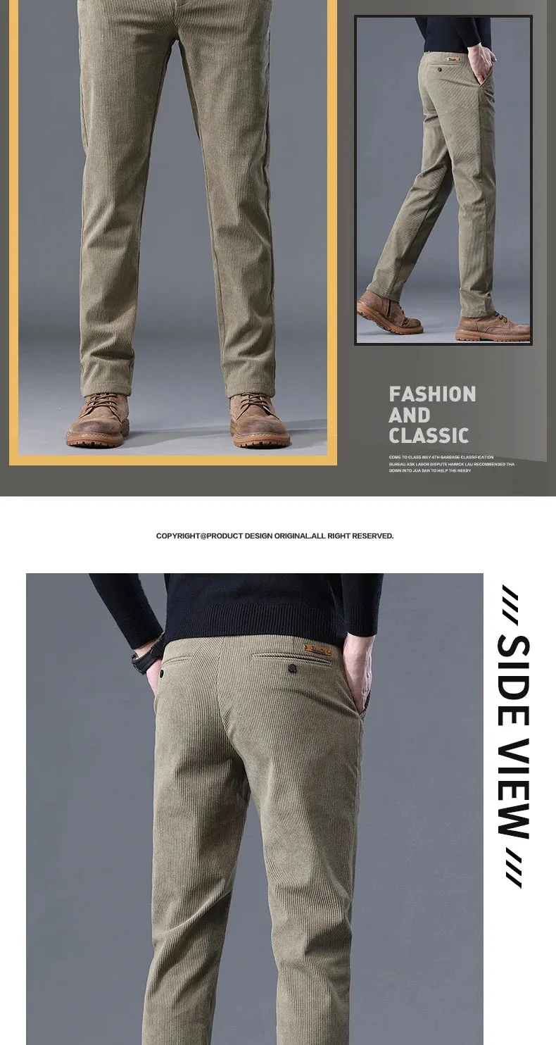 Khaki Black Gray Fleece Men's Corduroy Casual Pants