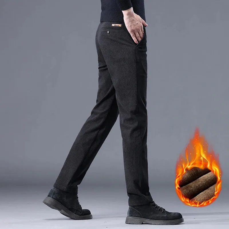 Khaki Black Gray Fleece Men's Corduroy Casual Pants