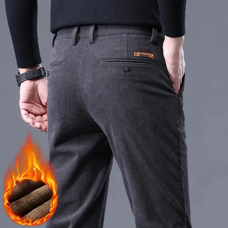Khaki Black Gray Fleece Men's Corduroy Casual Pants