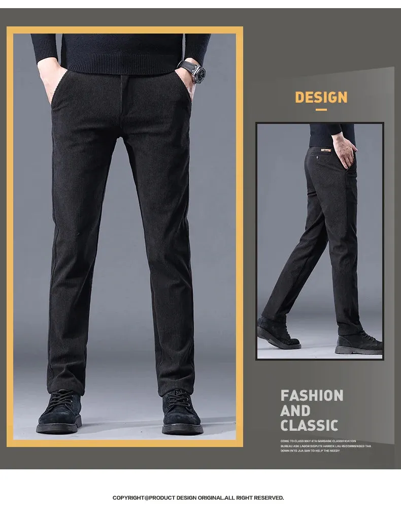 Khaki Black Gray Fleece Men's Corduroy Casual Pants