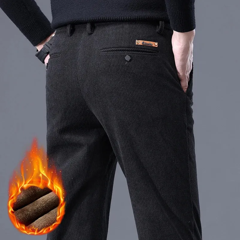 Khaki Black Gray Fleece Men's Corduroy Casual Pants