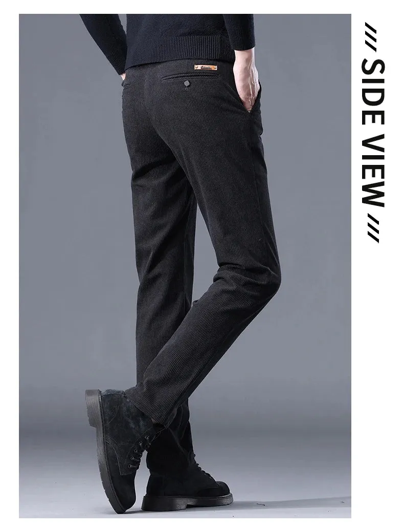 Khaki Black Gray Fleece Men's Corduroy Casual Pants
