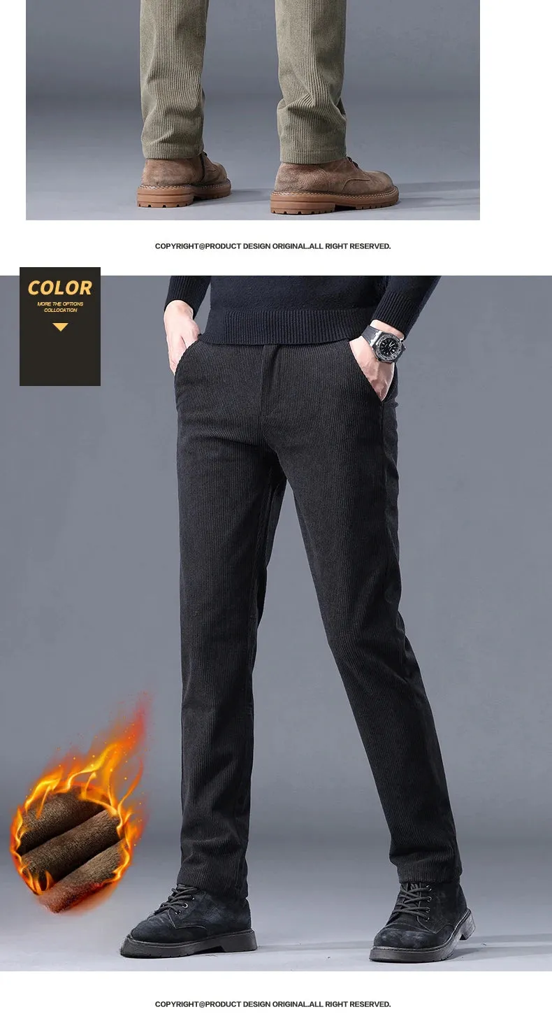 Khaki Black Gray Fleece Men's Corduroy Casual Pants