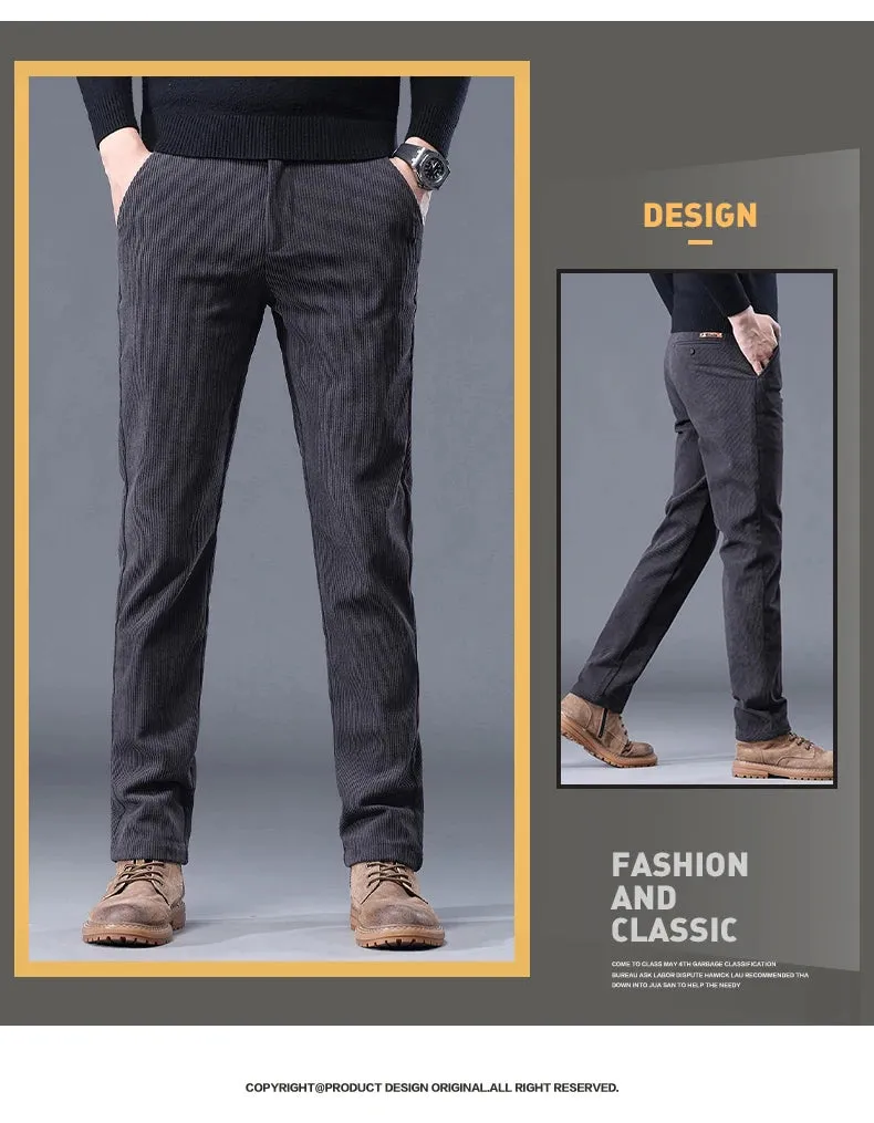 Khaki Black Gray Fleece Men's Corduroy Casual Pants