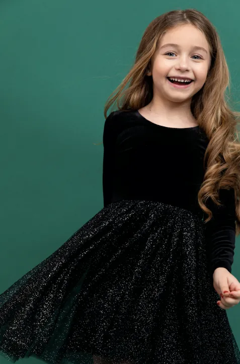 Kids   Baby Velvet   Tulle Christmas Dress - Celeste