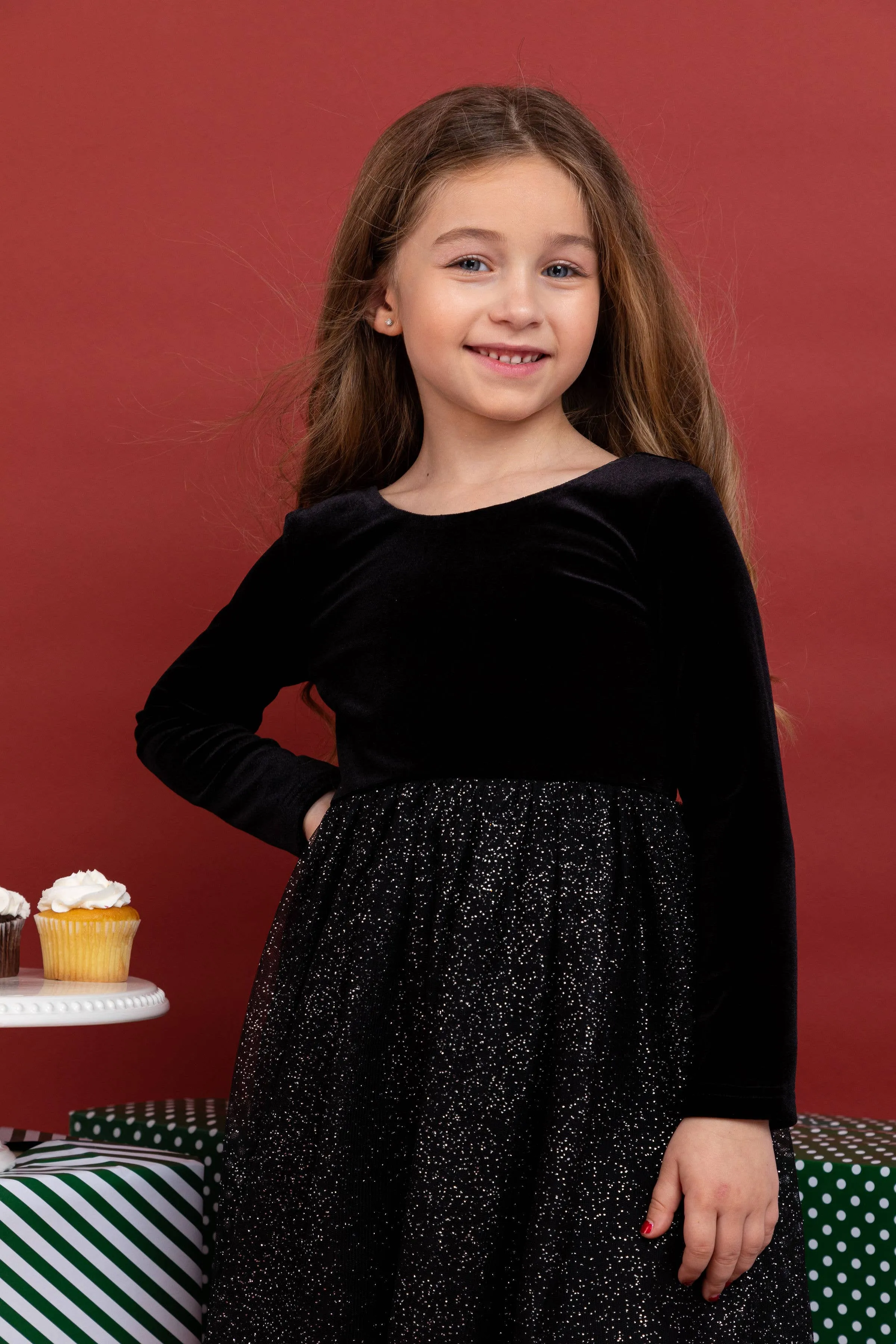 Kids   Baby Velvet   Tulle Christmas Dress - Celeste