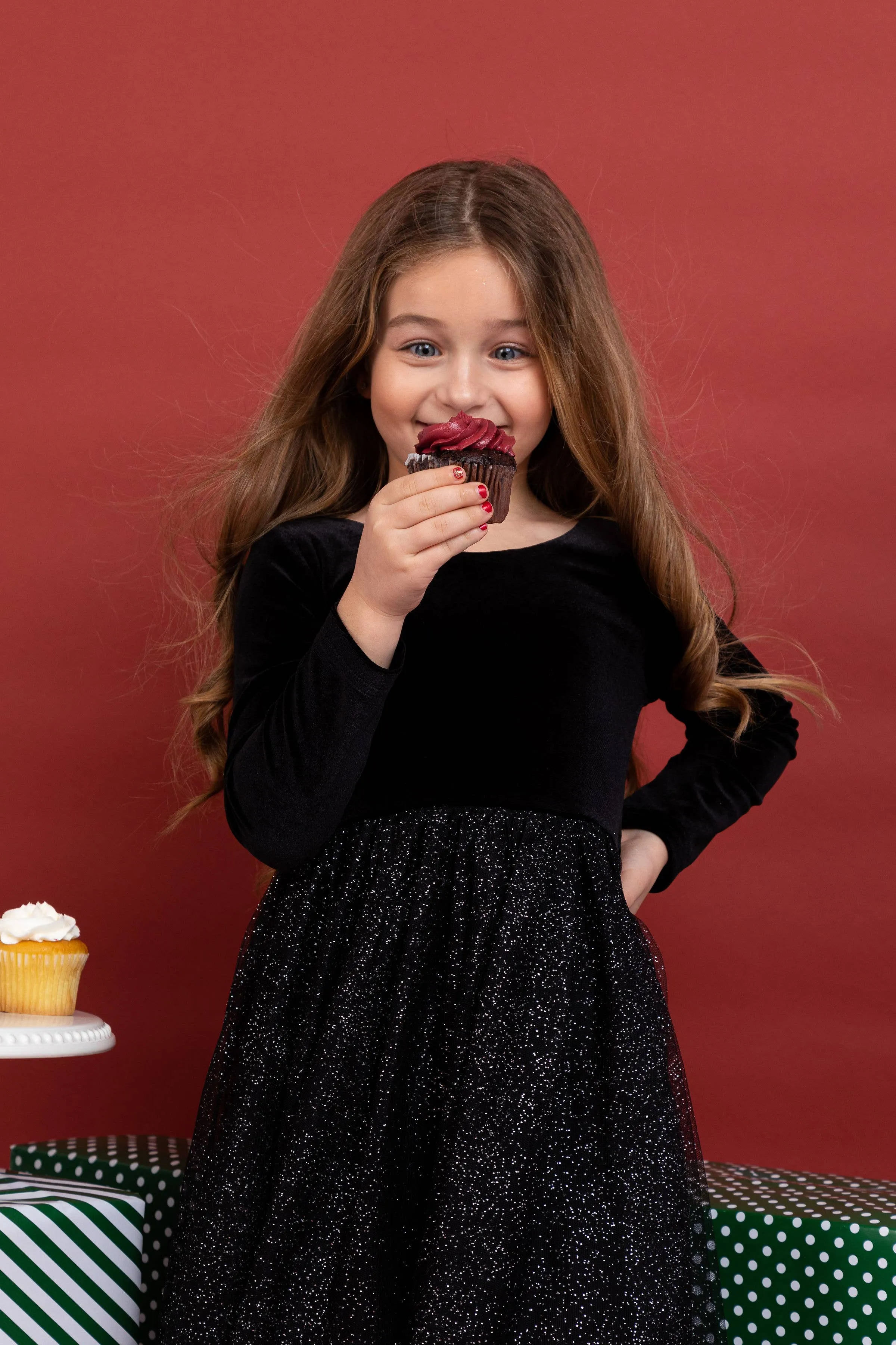 Kids   Baby Velvet   Tulle Christmas Dress - Celeste
