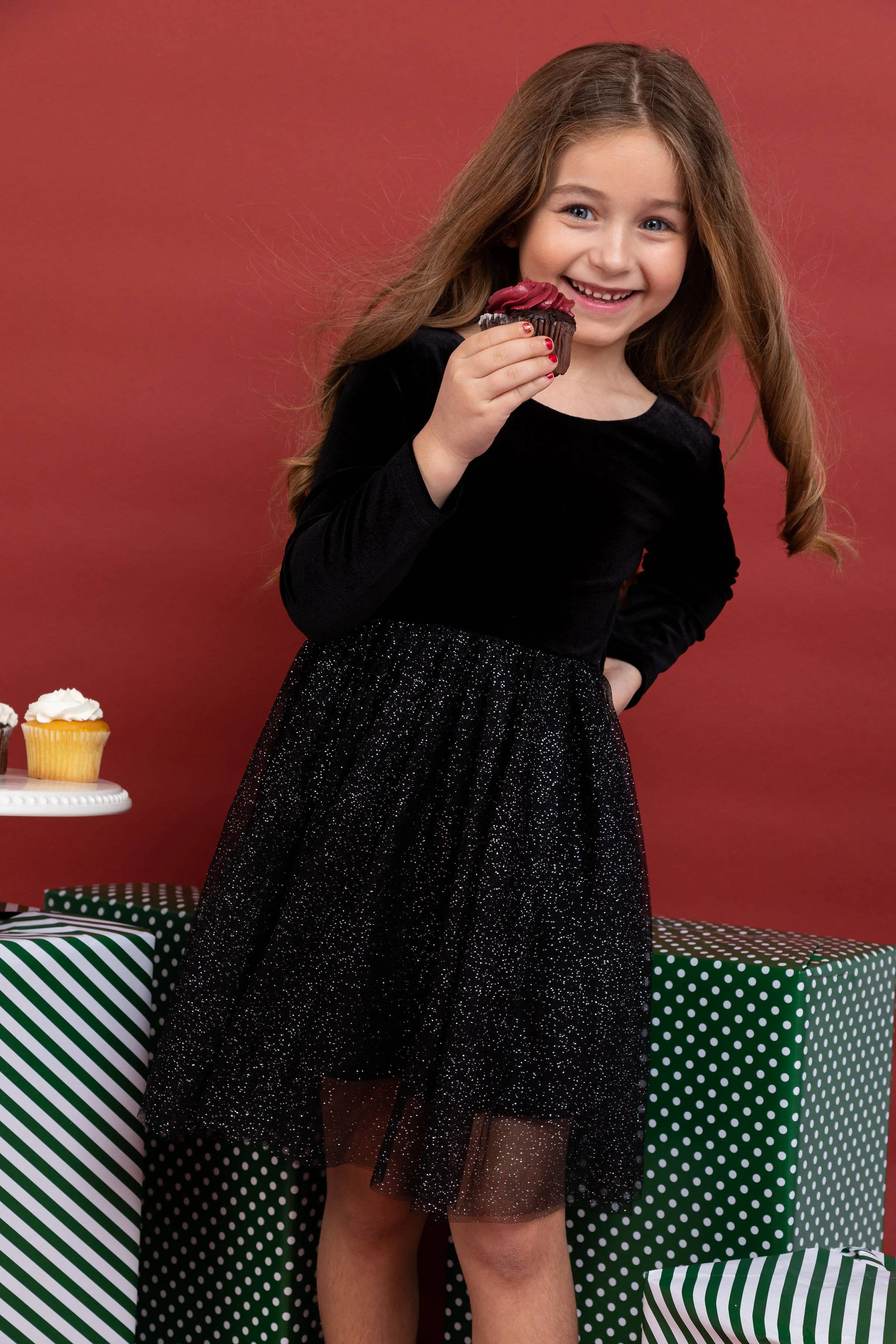 Kids   Baby Velvet   Tulle Christmas Dress - Celeste