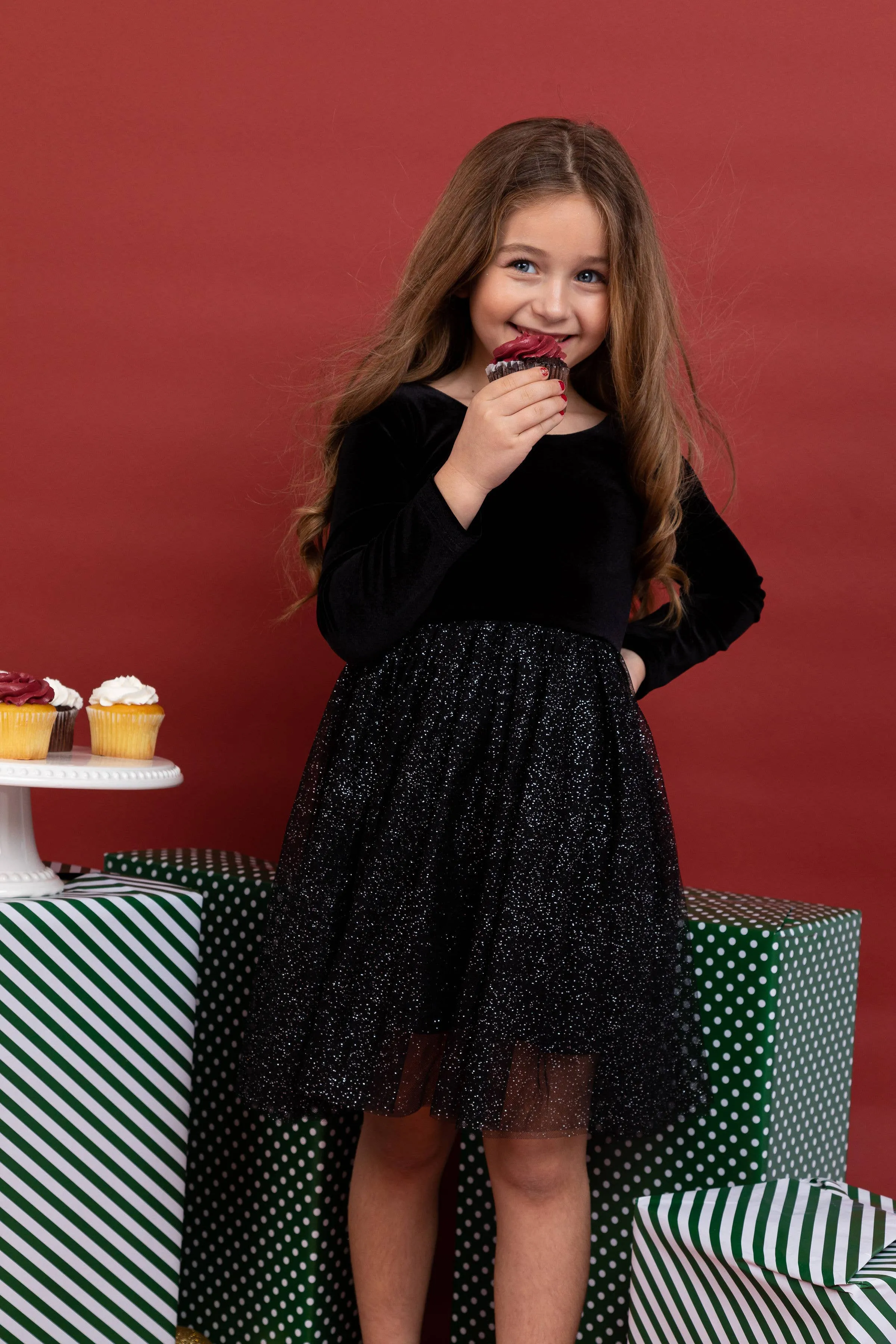 Kids   Baby Velvet   Tulle Christmas Dress - Celeste
