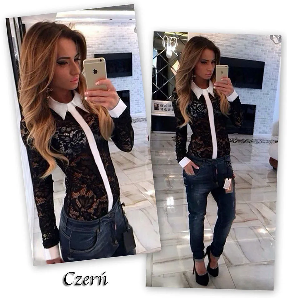 Kimono S-XL Women Blouses Patchwork Lace Long Sleeve Turn-down Collar Women Tops Floral Design Women Shirts