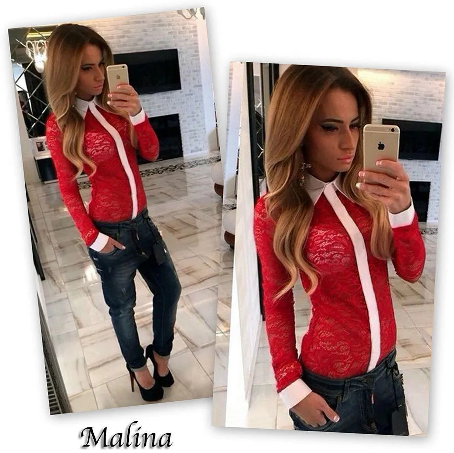 Kimono S-XL Women Blouses Patchwork Lace Long Sleeve Turn-down Collar Women Tops Floral Design Women Shirts