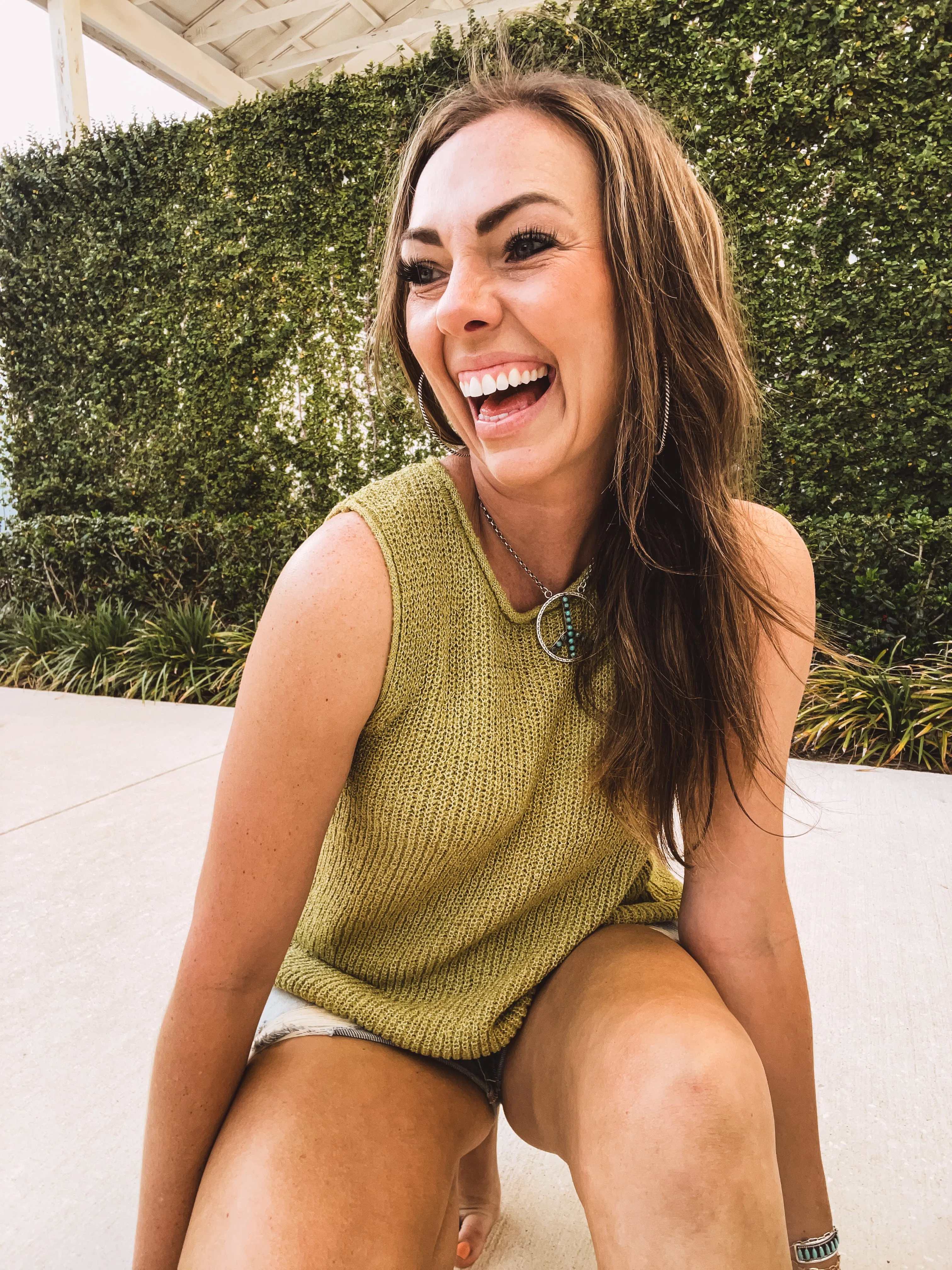 Kiwi Crochet Sweater Tank Lace Up Back