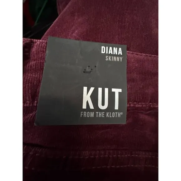 KUT FROM THE KLOTH NWT $99 Diana Skinny Corduroy Pants Burgundy