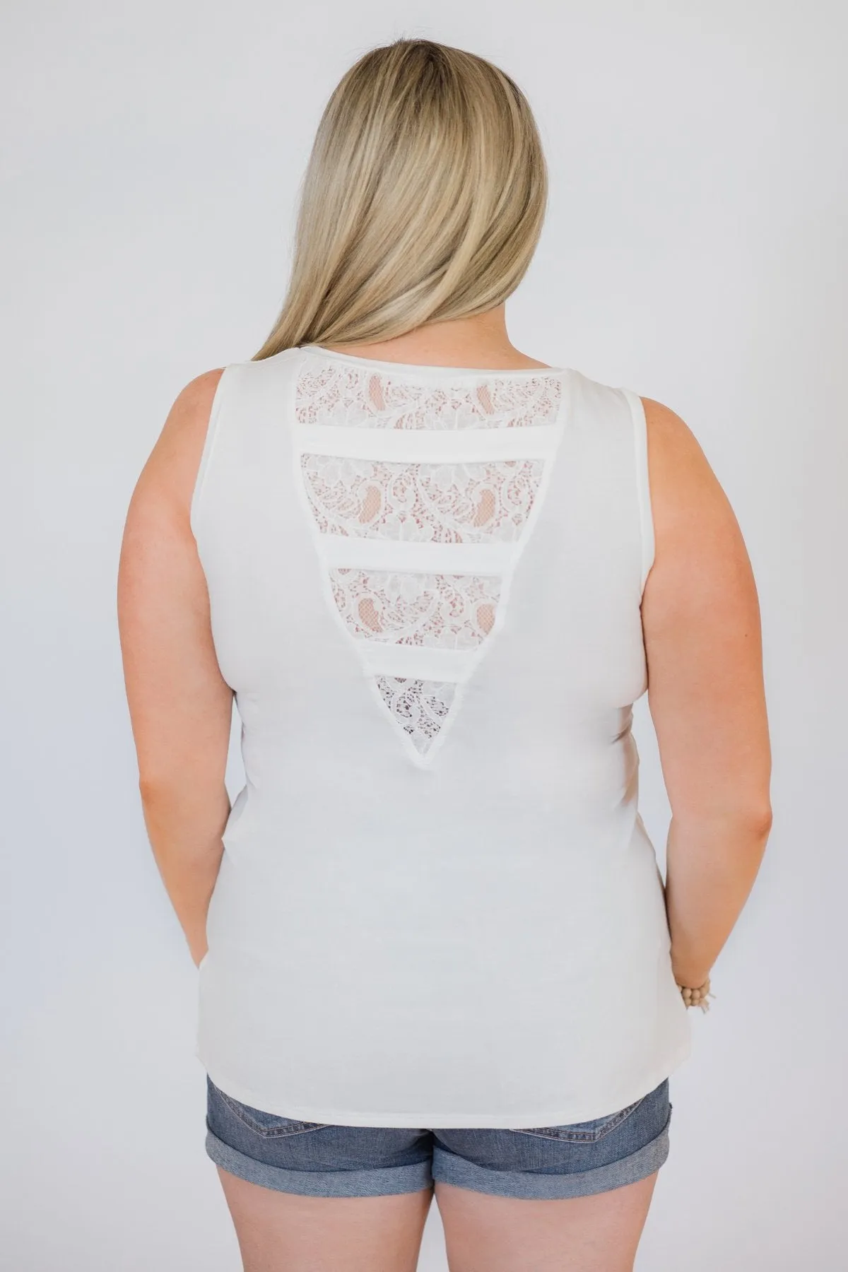 Lace Back Pocket Tank Top - Ivory