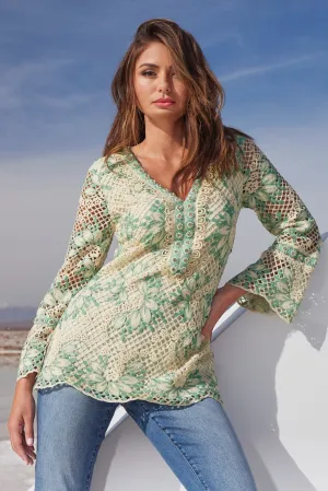 Lace Embellished Tunic Top Off White Multi
