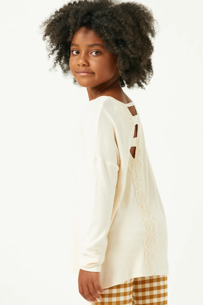 Lace Trim Back Long Sleeve Knit Top