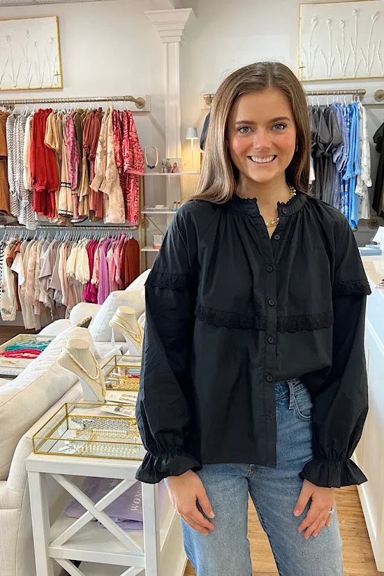 Lace Trim Blouse in Black