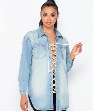 Lace Up Denim Top