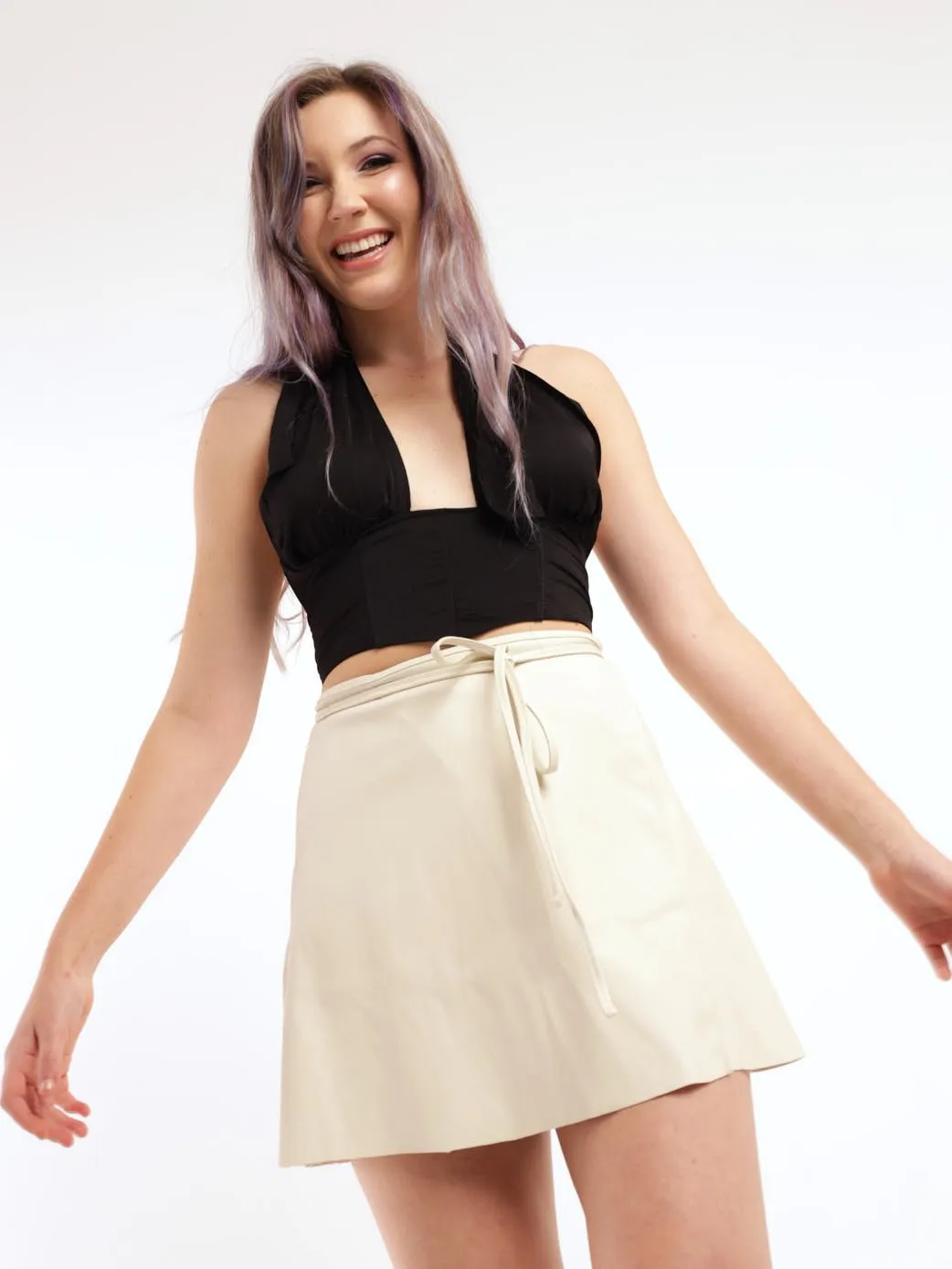 Ladies PU Wrap Skirt - Cream