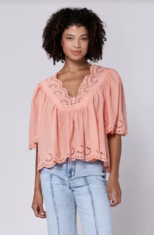 Lania Eyelet   Flutter Sleeve in Terracotta