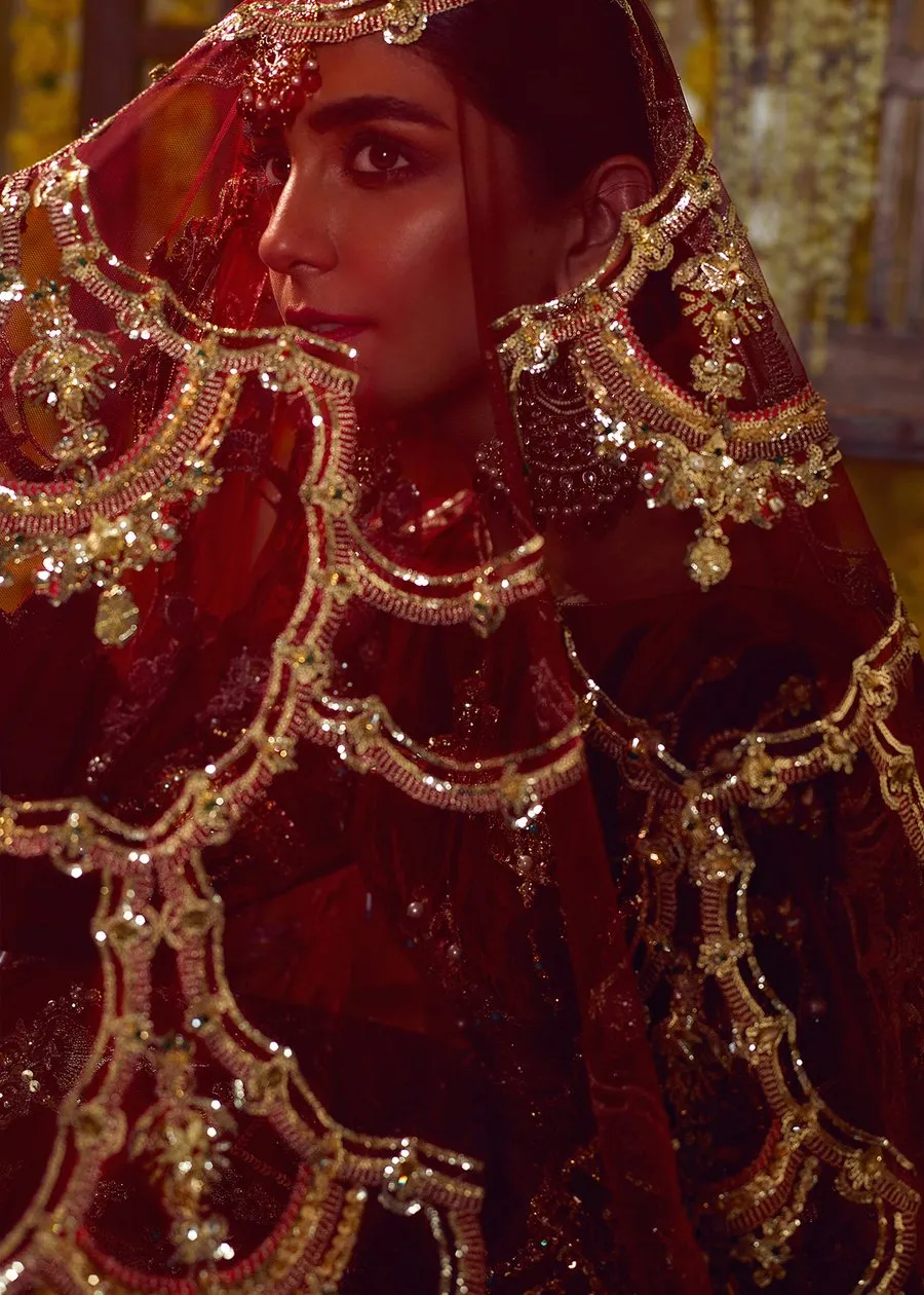 Latest Pakistani bridal dress 2020 online in maroon red color # B3463